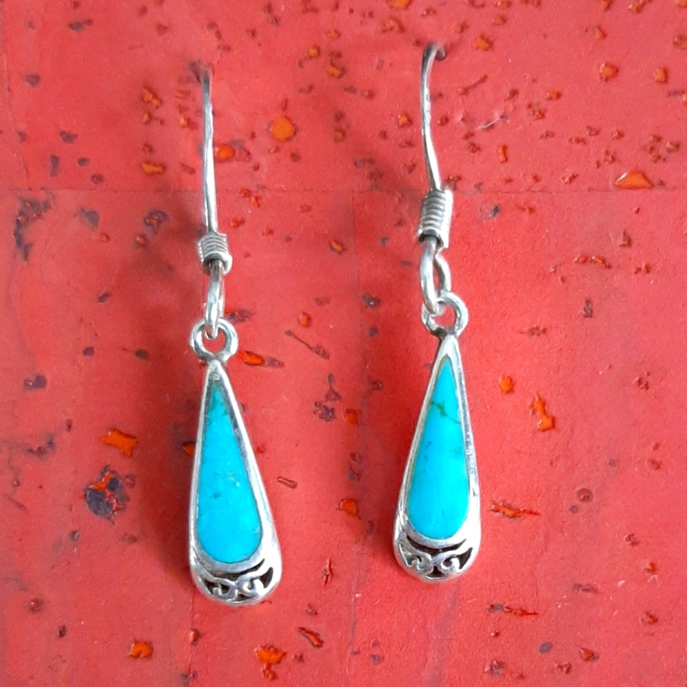 Turquoise and Sterling Silver Teardrop Earrings